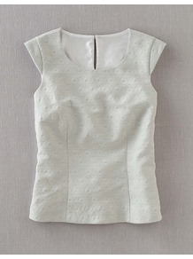 Textured Party Top - neckline: round neck; sleeve style: capped; pattern: plain; predominant colour: white; occasions: casual, work; length: standard; style: top; fibres: cotton - mix; fit: tailored/fitted; sleeve length: sleeveless; pattern type: fabric; pattern size: small & light; texture group: woven light midweight