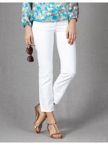 Cropped Jeans - style: straight leg; pattern: plain; pocket detail: traditional 5 pocket; waist: mid/regular rise; predominant colour: white; occasions: casual; length: ankle length; fibres: cotton - stretch; texture group: denim; pattern type: fabric; pattern size: standard