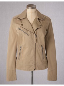 Cotton Biker Jacket - pattern: plain; style: biker; collar: asymmetric biker; predominant colour: camel; occasions: casual; length: standard; fit: tailored/fitted; fibres: cotton - 100%; shoulder detail: discreet epaulette; sleeve length: long sleeve; sleeve style: standard; texture group: cotton feel fabrics; collar break: high/illusion of break when open; pattern type: fabric