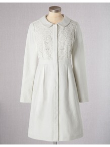 Florentine Coat - pattern: plain; style: single breasted; length: on the knee; predominant colour: ivory; occasions: casual, evening; fit: tailored/fitted; fibres: linen - mix; collar: shirt collar/peter pan/zip with opening; bust detail: contrast pattern/fabric/detail at bust; sleeve length: long sleeve; sleeve style: standard; texture group: cotton feel fabrics; collar break: high; pattern type: fabric; pattern size: standard