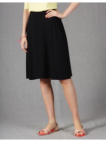 Printed Jersey Skirt - pattern: plain; style: full/prom skirt; fit: loose/voluminous; waist: mid/regular rise; predominant colour: black; occasions: casual; length: on the knee; fibres: viscose/rayon - stretch; pattern type: fabric; texture group: jersey - stretchy/drapey