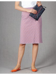 Broderie Skirt - pattern: plain; style: straight; waist: high rise; predominant colour: lilac; occasions: casual, work, holiday; length: on the knee; fibres: cotton - mix; texture group: lace; fit: straight cut; pattern type: fabric; pattern size: standard; embellishment: embroidered
