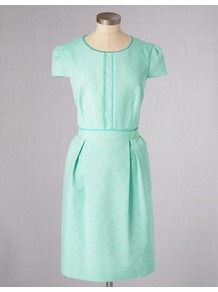 Clara Dress - style: shirt; neckline: round neck; sleeve style: capped; fit: fitted at waist; pattern: plain; bust detail: added detail/embellishment at bust; predominant colour: mint green; occasions: casual; length: just above the knee; fibres: cotton - mix; hip detail: sculpting darts/pleats/seams at hip; waist detail: narrow waistband; sleeve length: short sleeve; trends: glamorous day shifts; pattern type: fabric; pattern size: standard; texture group: other - light to midweight; embellishment: embroidered