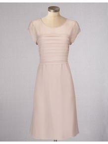 Evelina Dress - style: shift; neckline: round neck; fit: tailored/fitted; pattern: plain; bust detail: ruching/gathering/draping/layers/pintuck pleats at bust; predominant colour: blush; occasions: evening, work, occasion; length: just above the knee; fibres: viscose/rayon - 100%; sleeve length: short sleeve; sleeve style: standard; texture group: silky - light; trends: glamorous day shifts; pattern type: fabric; pattern size: standard