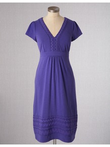 Fun Summer Dress - neckline: low v-neck; fit: empire; pattern: plain; style: sundress; predominant colour: indigo; occasions: casual, holiday; length: just above the knee; fibres: cotton - stretch; sleeve length: short sleeve; sleeve style: standard; texture group: crepes; pattern type: fabric; pattern size: standard; embellishment: embroidered