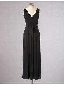 Jersey Maxi Dress - neckline: low v-neck; fit: empire; pattern: plain; sleeve style: sleeveless; style: maxi dress; length: ankle length; waist detail: twist front waist detail/nipped in at waist on one side/soft pleats/draping/ruching/gathering waist detail; predominant colour: black; occasions: casual, holiday; fibres: polyester/polyamide - stretch; sleeve length: sleeveless; texture group: jersey - stretchy/drapey