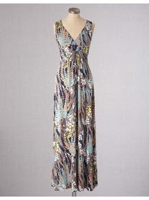 Jersey Maxi Dress - neckline: low v-neck; fit: empire; sleeve style: sleeveless; style: maxi dress; waist detail: twist front waist detail/nipped in at waist on one side/soft pleats/draping/ruching/gathering waist detail; occasions: casual, holiday; length: floor length; fibres: viscose/rayon - stretch; predominant colour: multicoloured; sleeve length: sleeveless; trends: high impact florals; pattern type: fabric; pattern size: standard; pattern: florals; texture group: jersey - stretchy/drapey