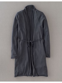 Effortless Cardigan - pattern: plain; neckline: collarless open; predominant colour: charcoal; occasions: casual; style: standard; fibres: cotton - mix; fit: standard fit; length: mid thigh; waist detail: belted waist/tie at waist/drawstring; sleeve length: long sleeve; sleeve style: standard; texture group: knits/crochet; pattern type: knitted - fine stitch; pattern size: standard
