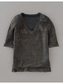 Gauzy Linen Jumper - neckline: v-neck; pattern: plain; style: standard; predominant colour: charcoal; occasions: casual, work; length: standard; fibres: linen - 100%; fit: standard fit; sleeve length: half sleeve; sleeve style: standard; texture group: knits/crochet; trends: metallics; pattern type: knitted - other; pattern size: standard