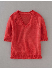 Gauzy Linen Jumper - neckline: v-neck; pattern: plain; style: standard; predominant colour: coral; occasions: casual; length: standard; fibres: linen - 100%; fit: standard fit; sleeve length: half sleeve; sleeve style: standard; texture group: knits/crochet; pattern type: knitted - other; pattern size: standard