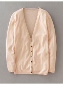 Fine Cashmere V Neck Cardigan - neckline: low v-neck; pattern: plain; length: below the bottom; predominant colour: nude; occasions: casual, work; style: standard; fit: slim fit; fibres: cashmere - 100%; sleeve length: long sleeve; sleeve style: standard; texture group: knits/crochet; pattern type: knitted - fine stitch; pattern size: standard