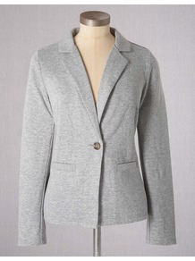 Summer Jersey Blazer - pattern: plain; style: single breasted blazer; collar: standard lapel/rever collar; predominant colour: light grey; occasions: casual; length: standard; fit: tailored/fitted; fibres: cotton - stretch; sleeve length: long sleeve; sleeve style: standard; collar break: low/open; pattern type: fabric; texture group: jersey - stretchy/drapey
