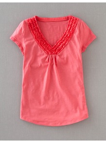 Penzance Tee - neckline: v-neck; sleeve style: capped; pattern: plain; style: t-shirt; bust detail: ruching/gathering/draping/layers/pintuck pleats at bust; predominant colour: pink; occasions: casual; length: standard; fibres: cotton - 100%; fit: straight cut; sleeve length: short sleeve; pattern type: fabric; pattern size: standard; texture group: jersey - stretchy/drapey