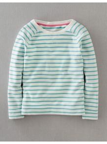 Breton Sweatshirt - neckline: round neck; pattern: horizontal stripes; style: t-shirt; shoulder detail: contrast pattern/fabric at shoulder; secondary colour: white; predominant colour: emerald green; occasions: casual, holiday; length: standard; fibres: cotton - 100%; fit: straight cut; sleeve length: long sleeve; sleeve style: standard; texture group: cotton feel fabrics; pattern type: fabric; pattern size: big & busy