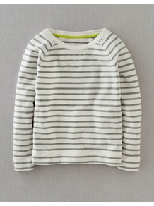 Breton Sweatshirt - neckline: round neck; pattern: horizontal stripes; style: standard; predominant colour: white; secondary colour: mid grey; occasions: casual; length: standard; fibres: cotton - 100%; fit: standard fit; sleeve length: long sleeve; sleeve style: standard; pattern type: fabric; pattern size: standard; texture group: jersey - stretchy/drapey