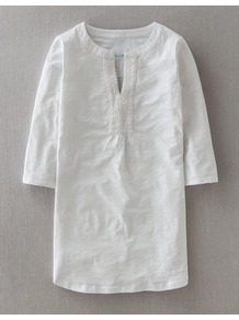 Throw On Notch Neck - neckline: v-neck; pattern: plain; length: below the bottom; style: tunic; predominant colour: white; occasions: casual, holiday; fibres: cotton - 100%; fit: straight cut; sleeve length: 3/4 length; sleeve style: standard; texture group: cotton feel fabrics; pattern type: fabric