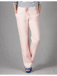 Drawstring Linen Trousers - length: standard; pattern: plain; pocket detail: pockets at the sides; waist detail: belted waist/tie at waist/drawstring; waist: mid/regular rise; predominant colour: blush; occasions: casual, holiday; fibres: linen - 100%; hip detail: fitted at hip (bottoms); texture group: linen; fit: wide leg; pattern type: fabric; pattern size: standard; style: standard