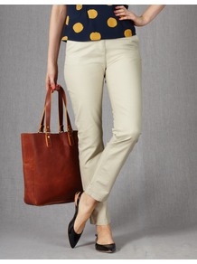 Ankle Skimmer Chinos - pattern: plain; waist detail: fitted waist; pocket detail: small back pockets, pockets at the sides; waist: mid/regular rise; predominant colour: stone; occasions: casual, holiday; length: ankle length; style: chino; fibres: cotton - stretch; hip detail: fitted at hip (bottoms); texture group: cotton feel fabrics; fit: slim leg; pattern type: fabric