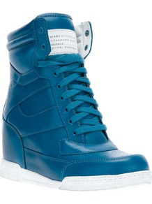 Wedge Trainer - predominant colour: diva blue; occasions: casual; material: leather; heel height: mid; heel: wedge; toe: round toe; boot length: ankle boot; style: high top; trends: sporty redux; finish: plain; pattern: plain
