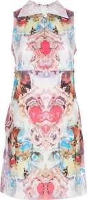 'Dome' Dress - style: shift; length: mid thigh; fit: tailored/fitted; sleeve style: sleeveless; waist detail: fitted waist; occasions: evening, work, holiday; fibres: cotton - 100%; neckline: no opening/shirt collar/peter pan; predominant colour: multicoloured; sleeve length: sleeveless; texture group: cotton feel fabrics; trends: statement prints, glamorous day shifts; pattern type: fabric; pattern size: big & busy; pattern: patterned/print