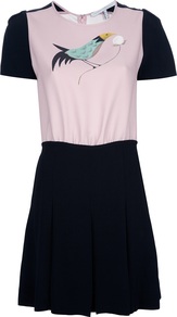 'Firetail' Dress - style: a-line; neckline: round neck; fit: fitted at waist; waist detail: fitted waist; shoulder detail: contrast pattern/fabric at shoulder; predominant colour: black; occasions: casual, evening, holiday; length: just above the knee; fibres: polyester/polyamide - 100%; hip detail: contrast fabric/print detail at hip; bust detail: contrast pattern/fabric/detail at bust; sleeve length: short sleeve; sleeve style: standard; pattern type: fabric; pattern size: small & light; pattern: colourblock; texture group: jersey - stretchy/drapey