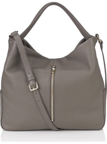 Brook Hobo - predominant colour: mid grey; occasions: casual, work, holiday; style: tote; length: shoulder (tucks under arm); size: oversized; material: leather; embellishment: zips; pattern: plain; finish: plain
