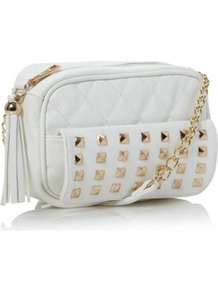 White Pritchet Studded Shoulder Bag - predominant colour: white; occasions: casual, evening; type of pattern: standard; style: shoulder; length: across body/long; size: small; material: faux leather; embellishment: studs; pattern: plain; finish: plain
