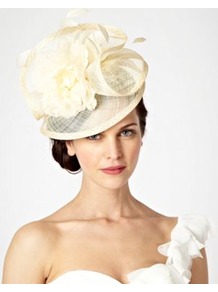 Designer Natural Meshed Flower Headband - predominant colour: ivory; occasions: evening, occasion; type of pattern: standard; style: fascinator; size: large; material: macrame/raffia/straw; pattern: plain; embellishment: corsage