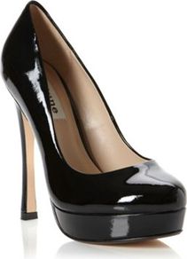 Black Synthetic Patent Befriend Round Toe Platform Court Shoe - predominant colour: black; occasions: evening, work; material: faux leather; heel: platform; toe: round toe; style: courts; finish: patent; pattern: plain; heel height: very high