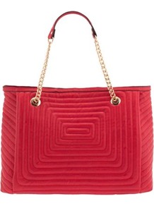 Red Labirynth Shopper - predominant colour: true red; occasions: casual, work, holiday; type of pattern: standard; style: tote; length: handle; size: standard; material: fabric; embellishment: quilted; pattern: plain; finish: plain