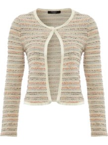 Moda Knitted Cardigan Cream - neckline: round neck; pattern: striped; length: cropped; predominant colour: stone; occasions: casual, work; style: standard; fibres: cotton - mix; fit: slim fit; sleeve length: long sleeve; sleeve style: standard; texture group: knits/crochet; pattern type: knitted - other; pattern size: standard