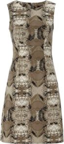 Snake Print Dress Multi - style: shift; neckline: round neck; fit: tailored/fitted; sleeve style: sleeveless; waist detail: fitted waist; predominant colour: taupe; occasions: casual, evening; length: just above the knee; fibres: polyester/polyamide - 100%; sleeve length: sleeveless; pattern type: fabric; pattern size: big & busy; pattern: animal print; texture group: jersey - stretchy/drapey