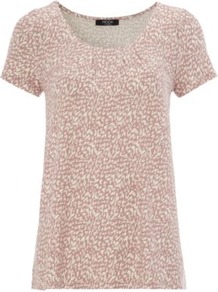 Moda Animal Print Top Baby Pink - style: t-shirt; predominant colour: blush; occasions: casual, holiday; length: standard; neckline: scoop; fibres: viscose/rayon - stretch; fit: straight cut; sleeve length: short sleeve; sleeve style: standard; pattern type: fabric; pattern size: small & busy; pattern: animal print; texture group: jersey - stretchy/drapey