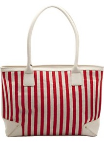 Large Shopper, Red - predominant colour: true red; occasions: casual, holiday; type of pattern: standard; style: tote; length: shoulder (tucks under arm); size: standard; material: fabric; trends: striking stripes; finish: plain; pattern: vertical stripes