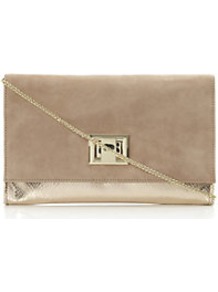Bacco Mixed Suedeand Metallic Clutch Bag - predominant colour: taupe; occasions: evening, occasion; type of pattern: standard; style: clutch; length: hand carry; size: standard; material: suede; pattern: plain; trends: metallics; finish: metallic