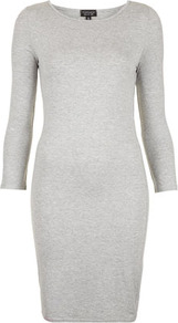 Plain Short Bodycon Dress - length: mid thigh; neckline: round neck; fit: tight; pattern: plain; style: bodycon; hip detail: fitted at hip; predominant colour: light grey; occasions: casual, evening, work; fibres: polyester/polyamide - stretch; sleeve length: long sleeve; sleeve style: standard; pattern type: fabric; pattern size: standard; texture group: jersey - stretchy/drapey
