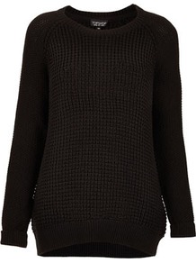 Mix Knit Slouchy Jumper - neckline: round neck; style: standard; predominant colour: black; occasions: casual; length: standard; fibres: acrylic - 100%; fit: loose; back detail: longer hem at back than at front; sleeve length: long sleeve; sleeve style: standard; texture group: knits/crochet; pattern type: knitted - other