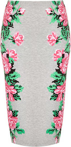 Pixel Flower Tube Skirt - length: below the knee; fit: tight; waist: high rise; predominant colour: light grey; occasions: casual, evening, work, holiday; fibres: polyester/polyamide - mix; style: tube; hip detail: contrast fabric/print detail at hip; trends: high impact florals; pattern type: fabric; pattern size: big & light; pattern: florals; texture group: jersey - stretchy/drapey