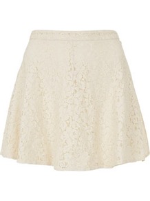 Petite Lace Skater Skirt - length: mid thigh; pattern: plain; style: full/prom skirt; fit: loose/voluminous; waist: mid/regular rise; predominant colour: ivory; occasions: casual, evening, work, occasion, holiday; fibres: cotton - mix; hip detail: soft pleats at hip/draping at hip/flared at hip; waist detail: narrow waistband; texture group: lace; trends: volume; pattern type: fabric; pattern size: standard