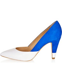 Glimpse Colour Mix Court Heels - predominant colour: diva blue; occasions: evening, work, occasion; material: leather; heel height: high; heel: cone; toe: pointed toe; style: courts; finish: plain; pattern: colourblock