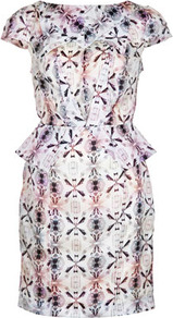 **Limited Edition Origami Dress - style: shift; length: mid thigh; sleeve style: capped; fit: tailored/fitted; hip detail: fitted at hip; waist detail: peplum waist detail; occasions: evening, work, occasion; fibres: silk - 100%; neckline: crew; predominant colour: multicoloured; sleeve length: short sleeve; texture group: structured shiny - satin/tafetta/silk etc.; trends: statement prints, glamorous day shifts; pattern type: fabric; pattern size: big & busy; pattern: patterned/print