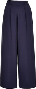 Crepe Wide Trousers Boutique - length: standard; pattern: plain; style: palazzo; waist: high rise; predominant colour: navy; occasions: casual, evening, work; fibres: cotton - mix; hip detail: front pleats at hip level; waist detail: narrow waistband; texture group: crepes; trends: volume; fit: wide leg; pattern type: fabric