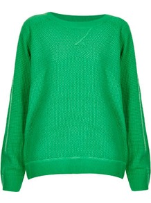 Knitted Mix Stitch Sweater - neckline: round neck; pattern: plain; style: standard; predominant colour: emerald green; occasions: casual; length: standard; fibres: acrylic - 100%; fit: loose; sleeve length: long sleeve; sleeve style: standard; texture group: knits/crochet; pattern type: knitted - other; pattern size: standard