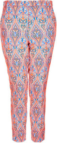 Fluro Paisley Trousers - pocket detail: small back pockets, pockets at the sides; pattern: paisley; waist: mid/regular rise; predominant colour: coral; occasions: casual, evening, occasion; length: ankle length; fibres: polyester/polyamide - mix; waist detail: narrow waistband; texture group: ornate wovens; trends: statement prints; fit: slim leg; pattern type: fabric; pattern size: big & busy; style: standard