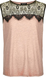 Eyelash Lace Shell Tank - neckline: round neck; pattern: plain; sleeve style: sleeveless; predominant colour: blush; occasions: casual, evening, work; length: standard; style: top; fibres: cotton - mix; fit: straight cut; shoulder detail: added shoulder detail; sleeve length: sleeveless; pattern type: fabric; pattern size: standard; texture group: jersey - stretchy/drapey