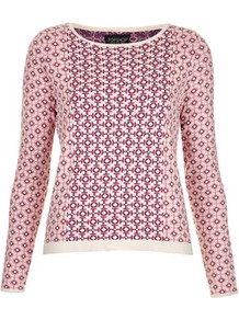 Knitted Spring Tile Jumper - neckline: round neck; style: standard; occasions: casual; length: standard; fibres: cotton - 100%; fit: standard fit; predominant colour: multicoloured; sleeve length: long sleeve; sleeve style: standard; texture group: knits/crochet; pattern type: fabric; pattern size: big & light; pattern: patterned/print