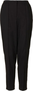 Tapered Peg Trousers - pattern: plain; waist detail: elasticated waist; pocket detail: small back pockets, pockets at the sides; style: peg leg; waist: mid/regular rise; predominant colour: black; occasions: casual, evening, work; length: ankle length; fibres: polyester/polyamide - mix; texture group: crepes; fit: tapered; pattern type: fabric