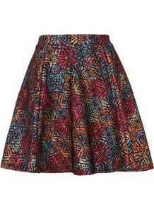Multi Lace Skater Skirt - length: mid thigh; style: full/prom skirt; fit: loose/voluminous; waist: high rise; occasions: casual, evening, holiday; fibres: polyester/polyamide - 100%; hip detail: soft pleats at hip/draping at hip/flared at hip; waist detail: narrow waistband; predominant colour: multicoloured; texture group: lace; trends: statement prints, volume; pattern type: fabric; pattern size: big & busy; pattern: patterned/print