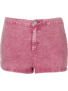 Moto Berry Acid 50s Hotpants - pattern: plain; pocket detail: large back pockets; length: short shorts; waist: mid/regular rise; style: hot pants; predominant colour: purple; occasions: casual, holiday; fibres: cotton - mix; waist detail: narrow waistband; texture group: denim; fit: skinny/tight leg; pattern type: fabric; pattern size: standard
