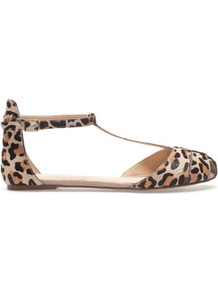 Leather Sandal - predominant colour: black; occasions: casual, evening, work, holiday; material: animal skin; heel height: flat; ankle detail: ankle strap; heel: standard; toe: open toe/peeptoe; style: gladiators; trends: statement prints; finish: plain; pattern: animal print